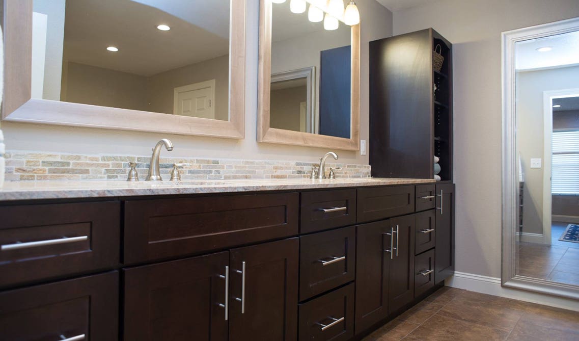 Shaker Espresso bathroom vanity paired with silver hardware