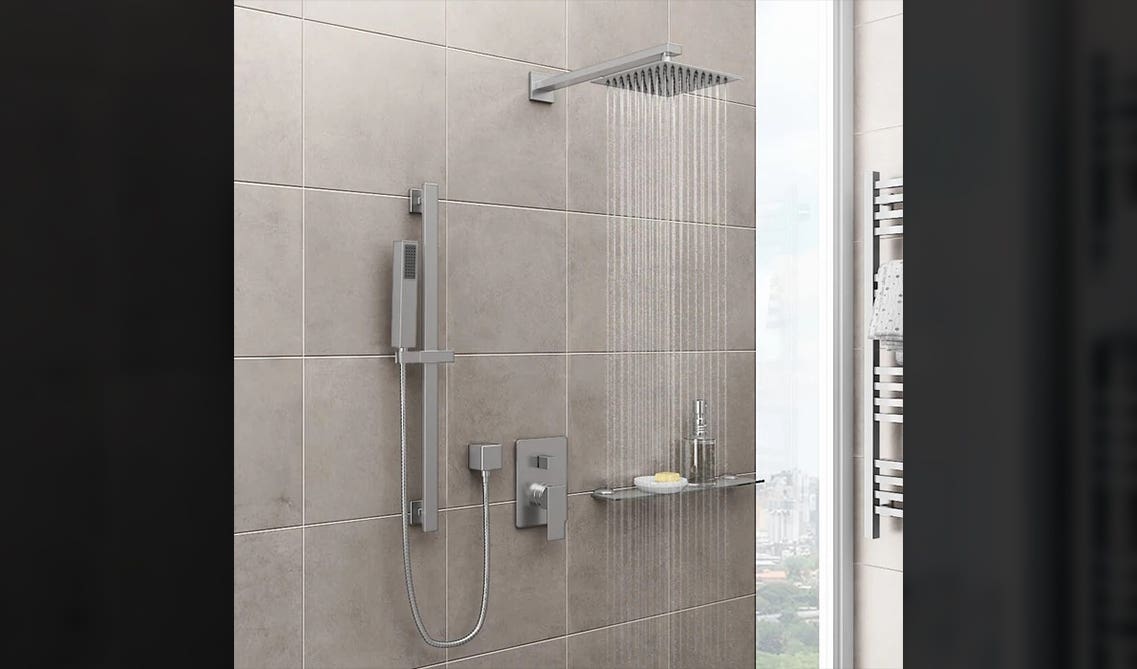 Bathroom Concealed Shower System Valve and Trim Kit Steel Faucet Set, Shower Head