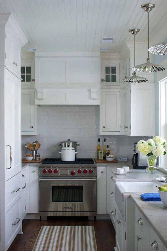 small white farmhouse kitchen with white shaker cabinets