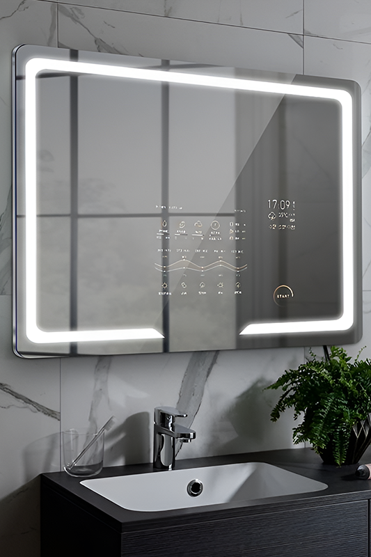 Modern bathroom vanity paired with Smart lighting Mirror