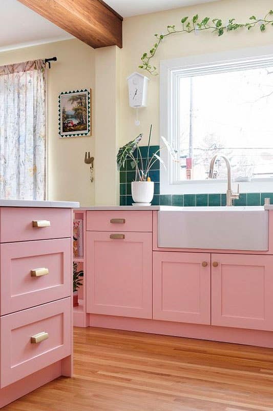 Soft Yellow and Pink kitchen paint color