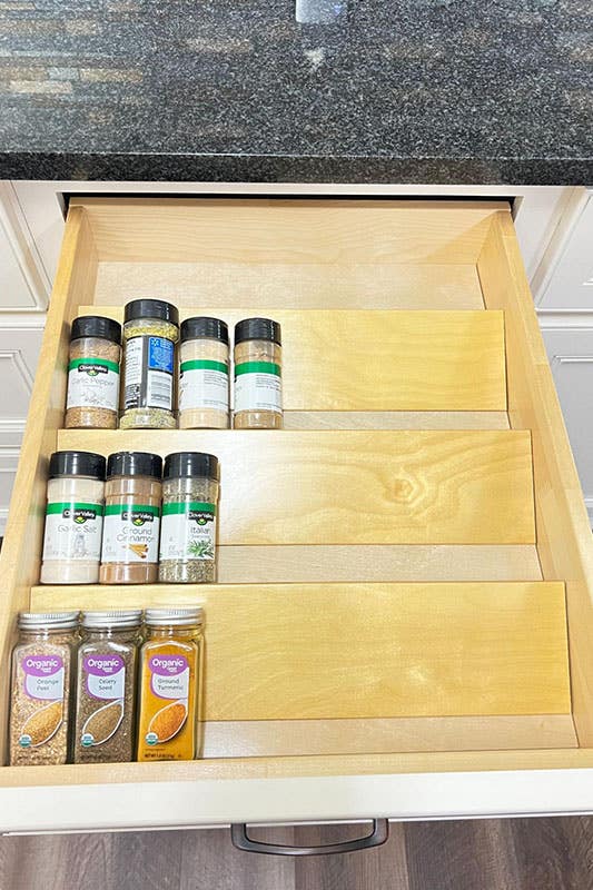 Natural Wood Kitchen Spice Rack Organizer for Cabinet 4 Tiers Tray Insert  Drawer