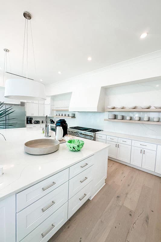 Stunning white kitchen with open shelving