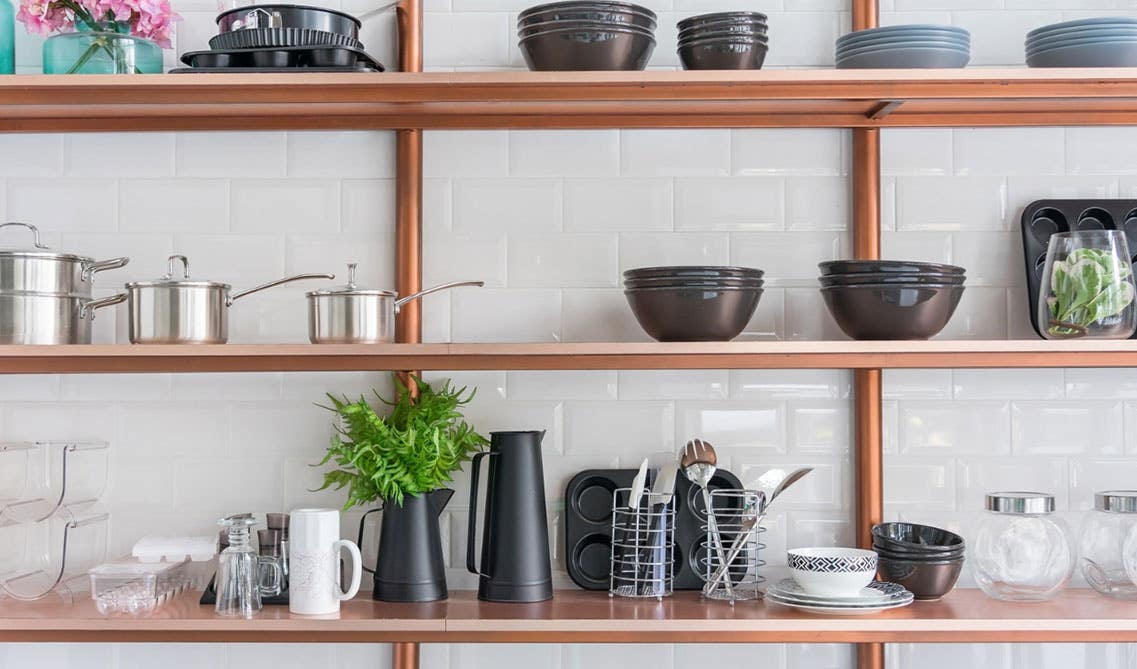 Wooden floating shelves with Steel and black cutleries