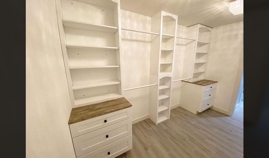 Drawers and open shelves, Umbrella Storage 