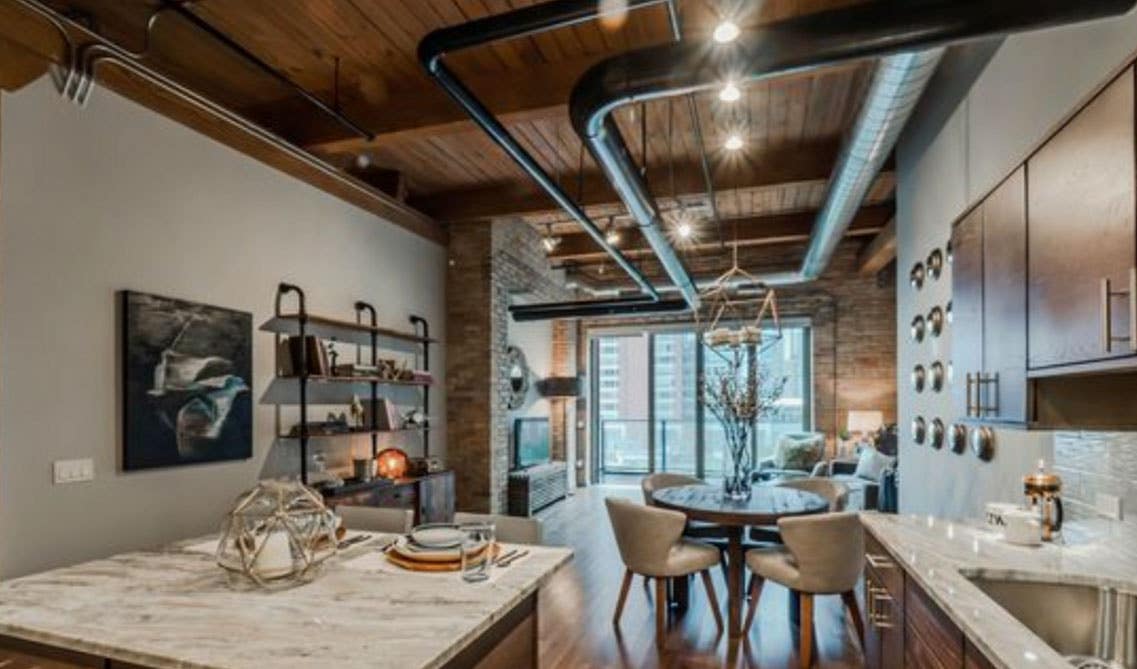 Vintage kitchen with reclaimed wood, and vintage lighting.