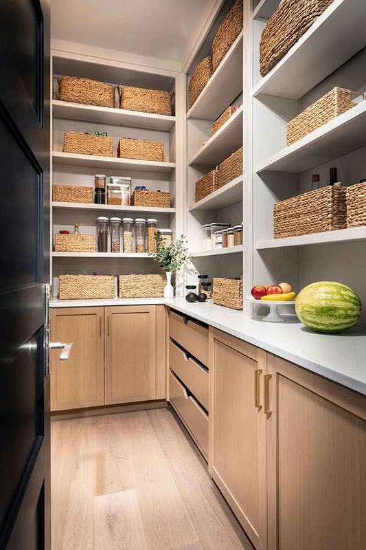 Walk In Pantry With brown Cabinets