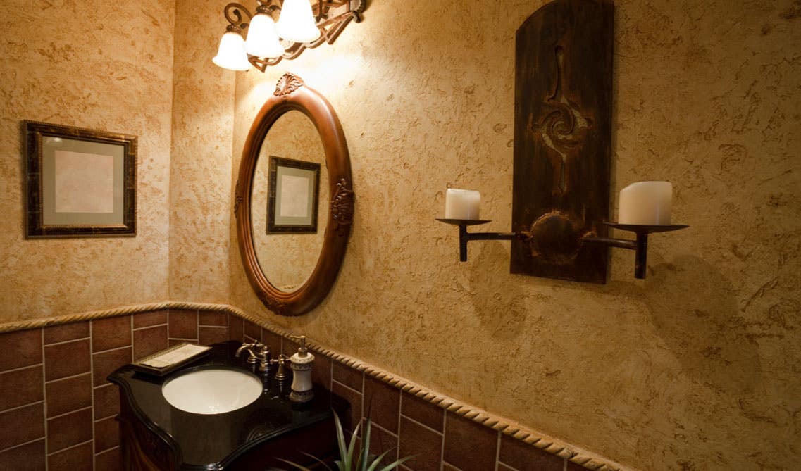 Dark theme bathroom with Wall Sconces