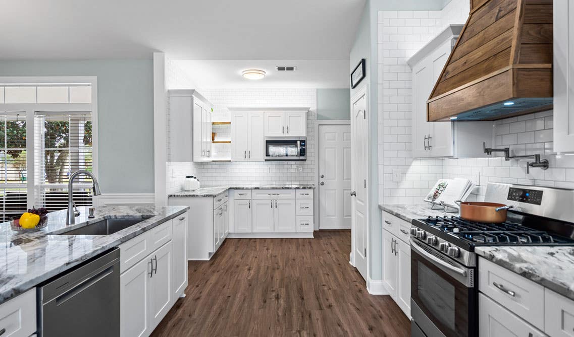 White Cabinets Kitchen with wooden accent