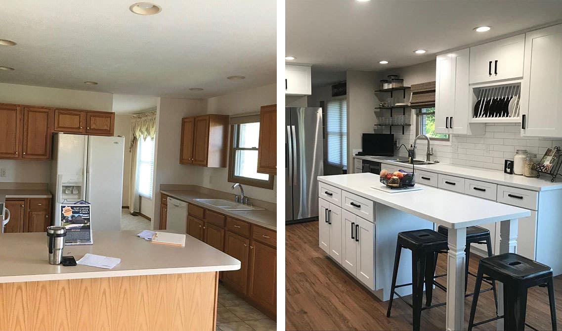 Before and after photos of Kitchen cabinet makeover From Traditional to Transitional