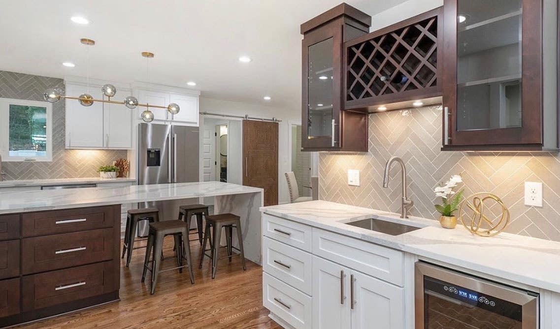 Two Tone Kitchen Style with white and brown cabinets