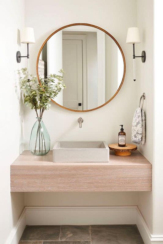 Wood slab countertop with minimalist sink