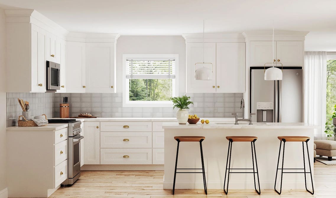 shaker cabinet with gold Cup pulls