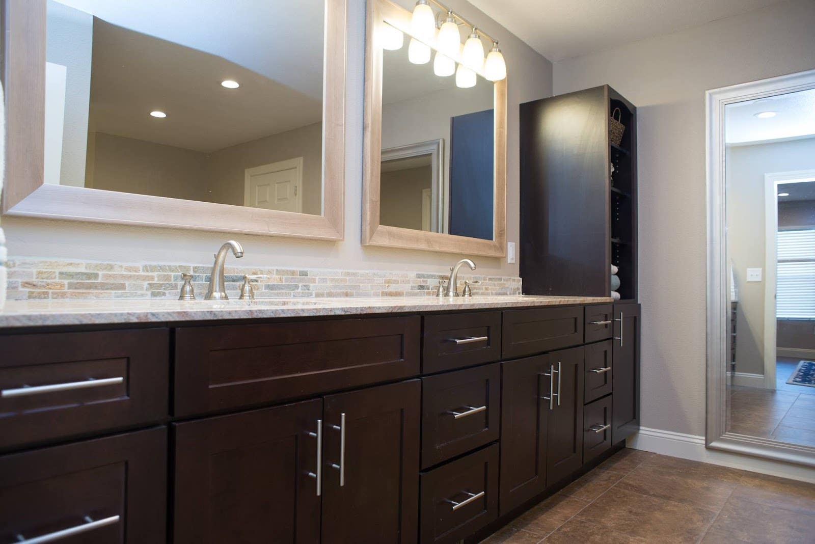 Bathroom with framed mirror 