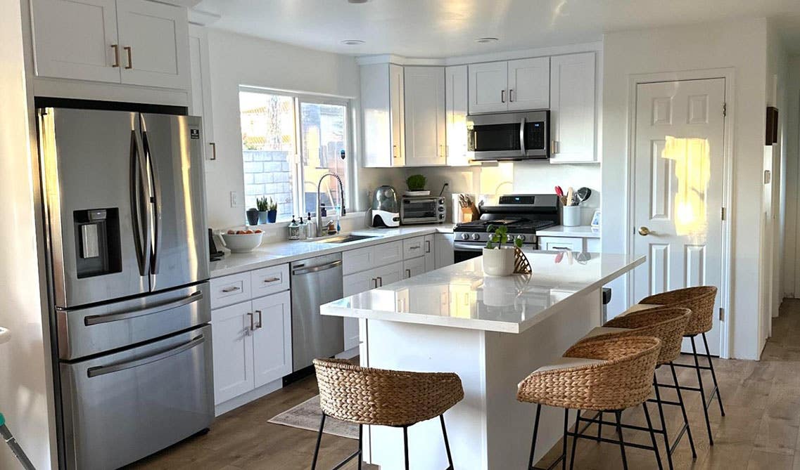 L shaped kitchen island online with seating