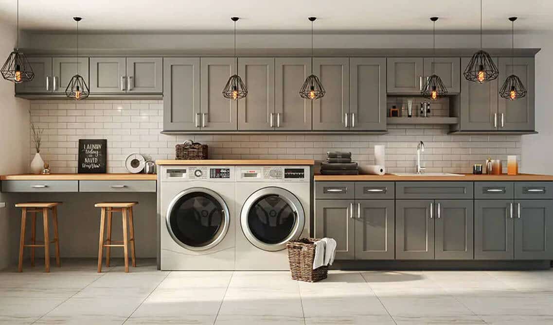 open shelves and countertops for most used laundry room decor