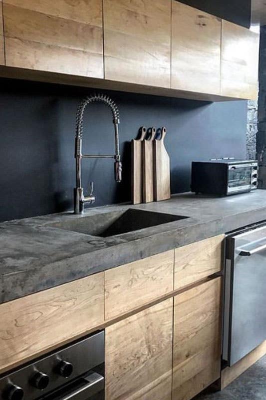 Concrete Countertops with Wooden Cabinets