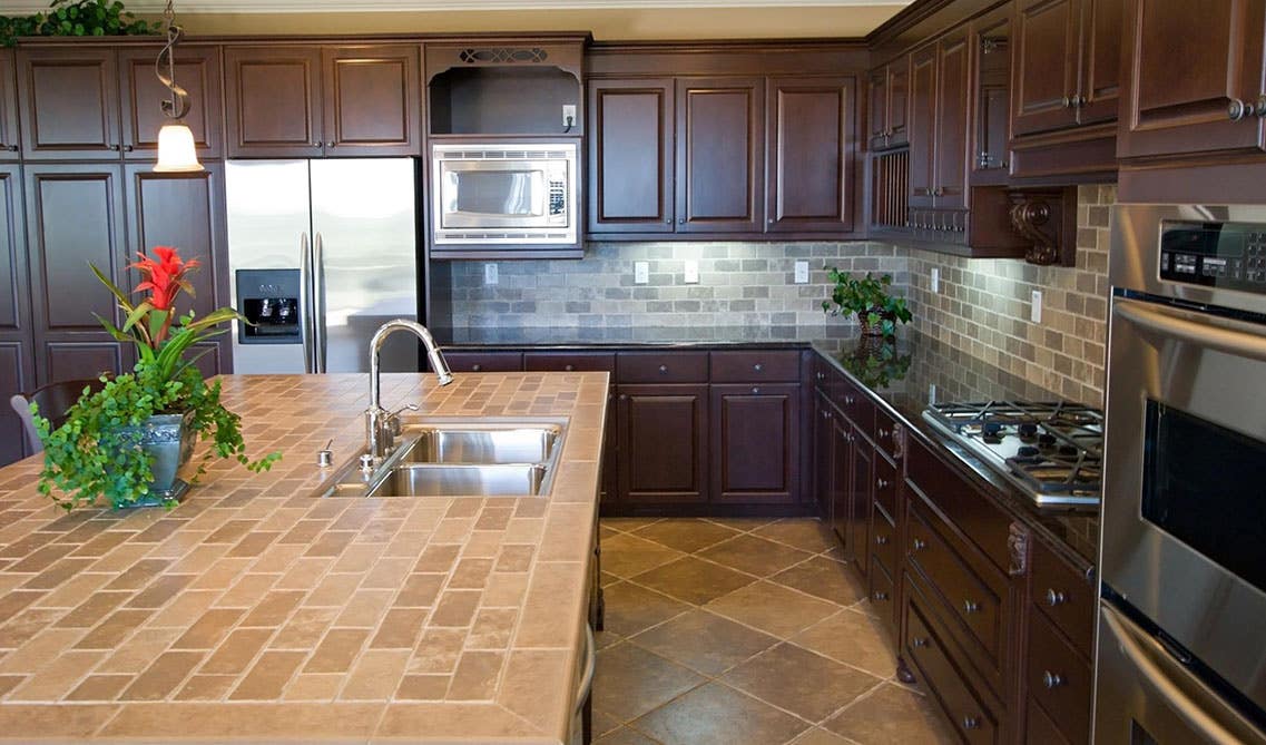 Tile Countertops with dark cabinets