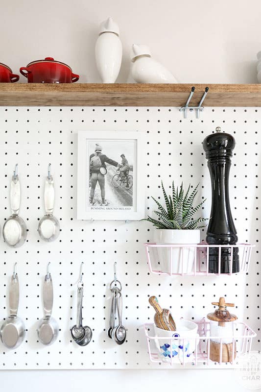 pegboard and open shelves 