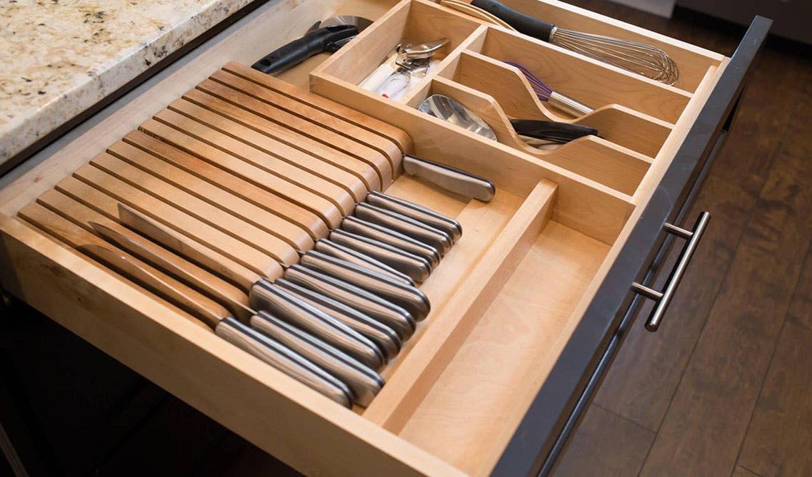 shaker espresso drawer organizer with knife and cutlery