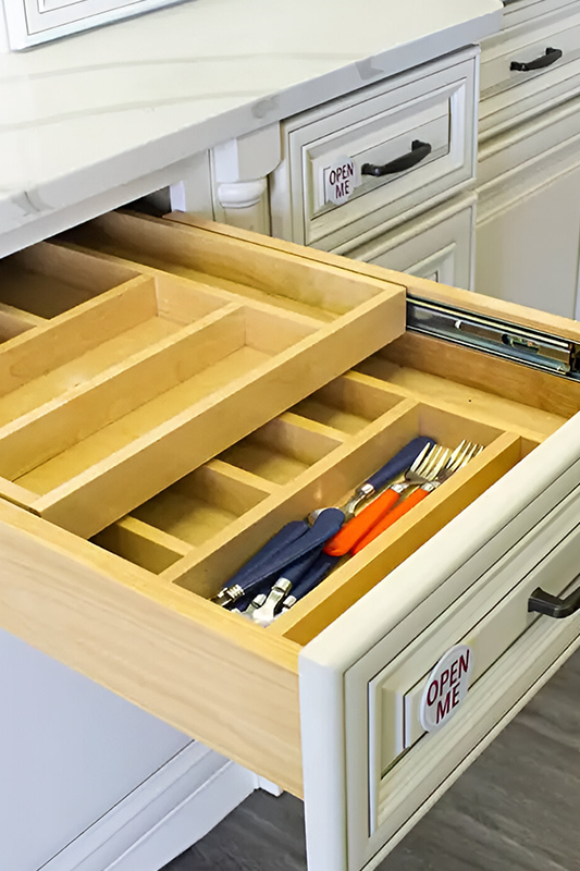 Two-tier wood cutlery drawer