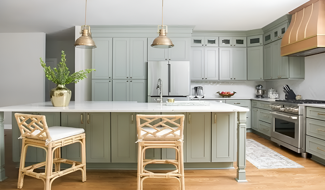 Green Shaker Kitchen Cabinets