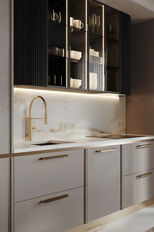 a bold, darker upper cabinet