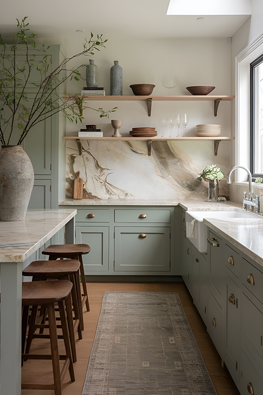 green cabinets