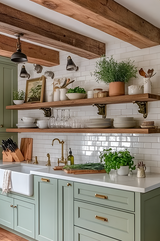 green kitchen cabinets