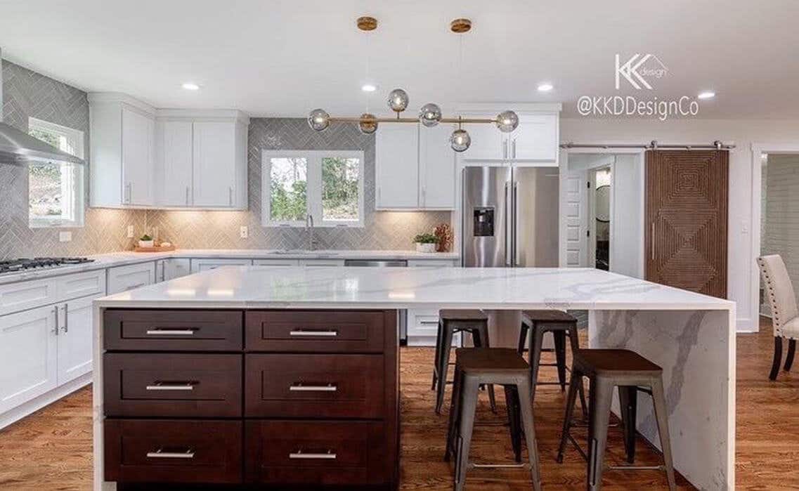 Two Toning Shaker Espresso Cabinets with White Shaker Cabinets