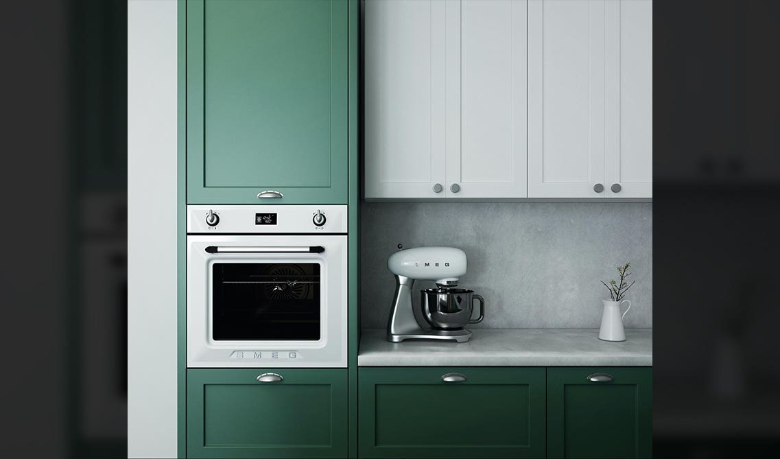 Green cabinets paired with white accents 